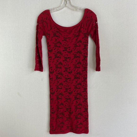 GUESS Red Lace Overlay Bodycon Dress - Picture 5 of 7